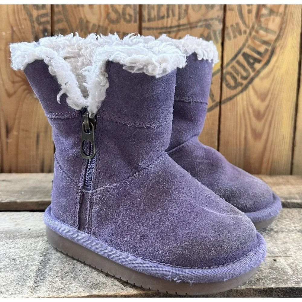 Kids Koolaburra Boots Uggs Purple Lavender Mini Suede Sz 7 Zip up Cozy